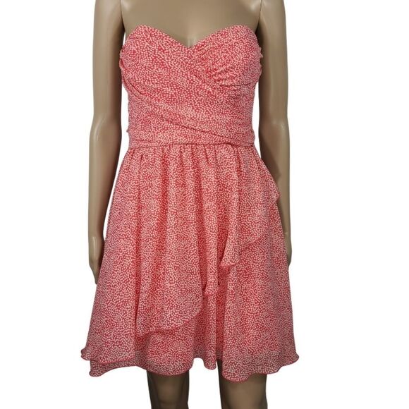 B.Darlin Pink and White Polka Dot Strapless Dress - Picture 1 of 9